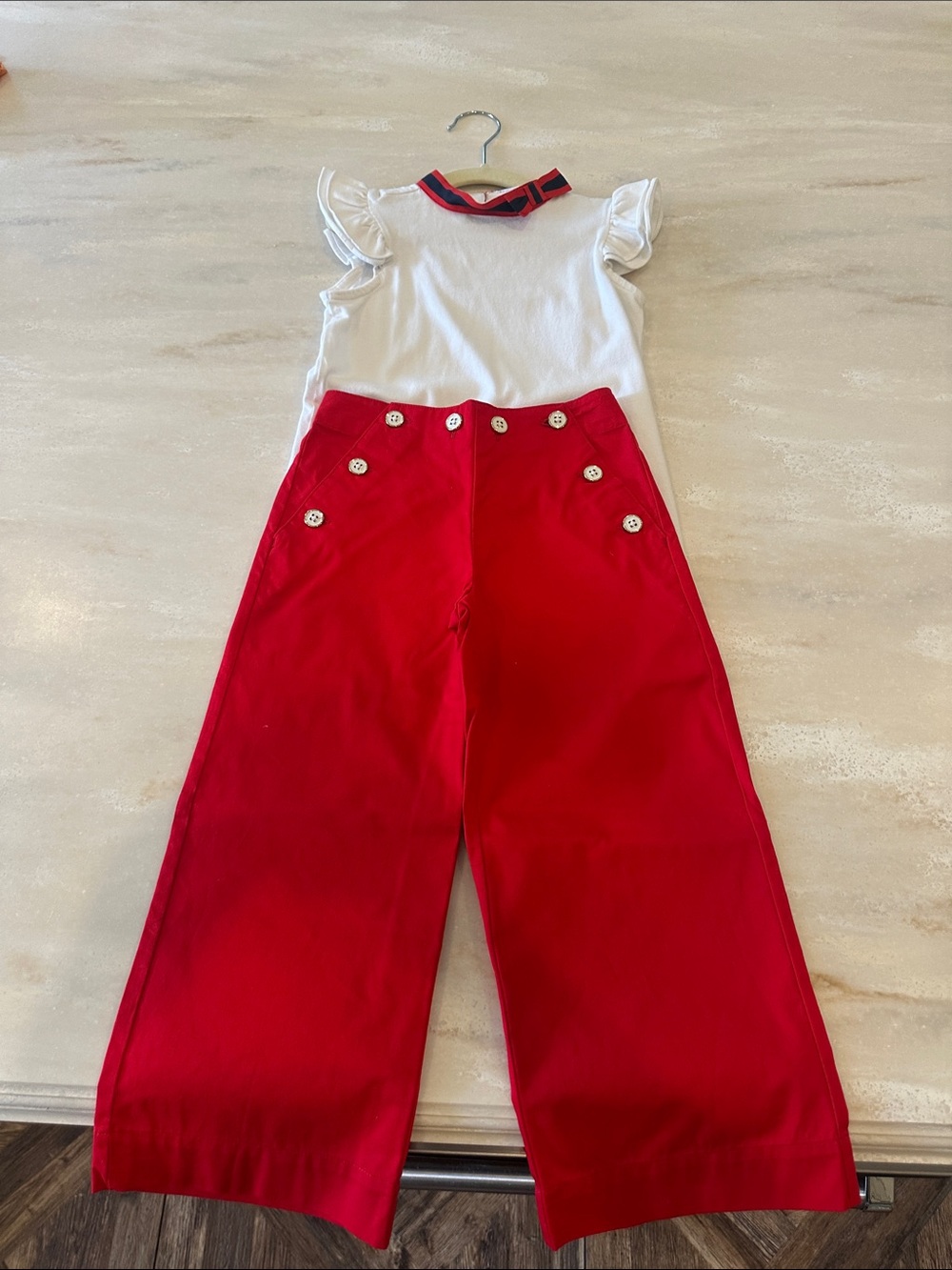 Girls Red Wide-Leg Sailor Pants and top